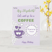 Paarse en groene koffie en vriendschappelijke fees kaart (Gele Bloem)