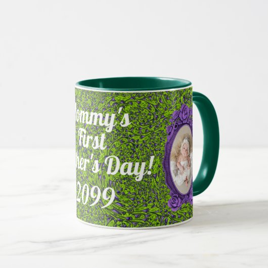 Paarse en groene mammie's eerste Moederdag Foto Mok (Voorkant rechts)