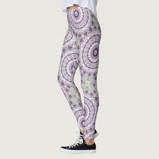 Paarse en groene mandala patroon ontwerp leggings (Links)