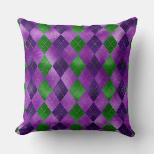 PAARSE EN GROENE MARDI GRAS DIAMOND PATTERS KUSSEN