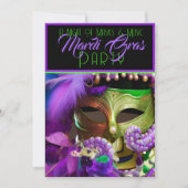 Paarse en groene mardi Gras Masker Kaart (Voorkant)