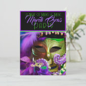Paarse en groene mardi Gras Masker Kaart (Staand voorkant)