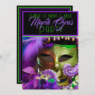Paarse en groene mardi Gras Masker Kaart