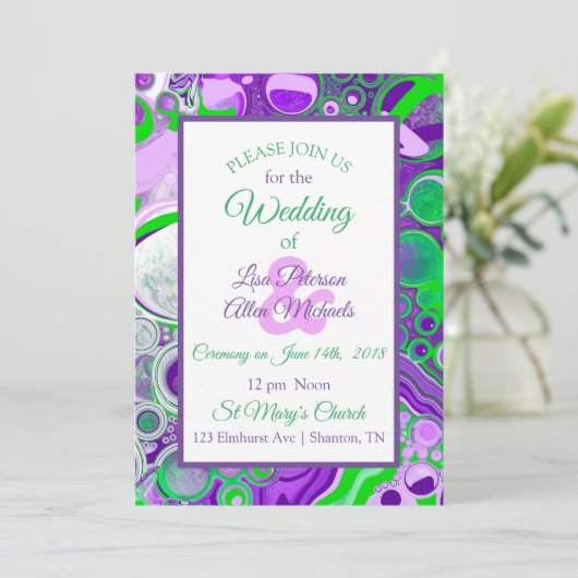 Paarse en groene marmer Fluid Art Uitnodiging (Staand voorkant)