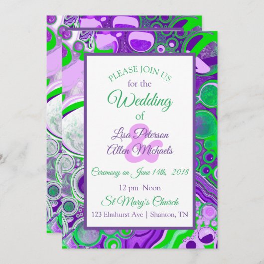 Paarse en groene marmer Fluid Art Uitnodiging (Voorkant / Achterkant)