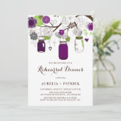 Paarse en groene Mason Jars repetitie diner Kaart (Staand voorkant)