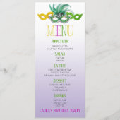 Paarse en groene Masquerade Birthday Party Menu (Voorkant)