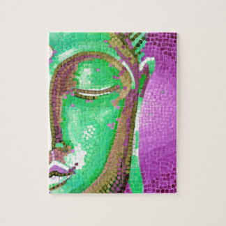 Paarse en groene Mosaïsche Boeddha Face Legpuzzel