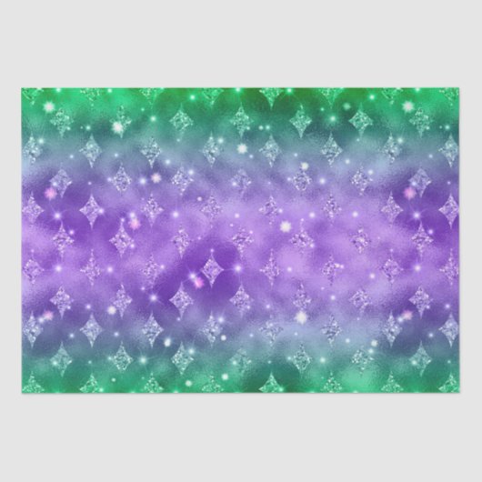 Paarse en groene ombre Glitter Celestial Pattern Tissuepapier (Voorkant)