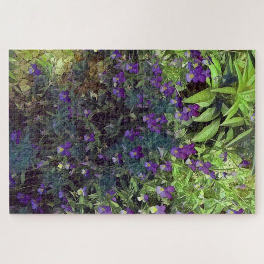 Paarse en groene pannenkoeken bloemen en bladeren legpuzzel (Horizontaal)