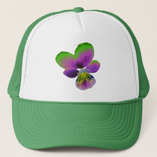 Paarse en groene "Pansy Trucker Hat" Pet (Voorkant)