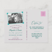 Paarse en groene papieren kranen besparen de datum aankondigingskaart (Achterkant)