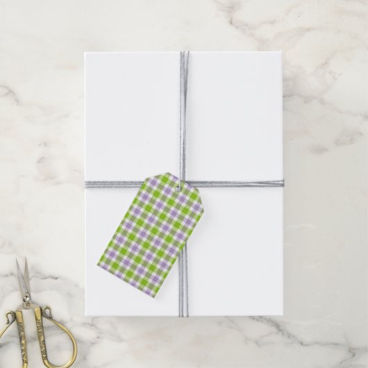 Paarse en groene plaid cadeaulabel (Met Touw)