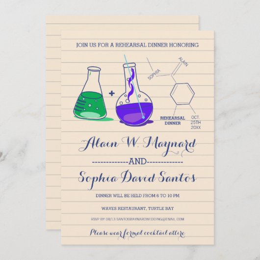 Paarse en groene repetitie voor chemie, diner uitn kaart (Voorkant / Achterkant)