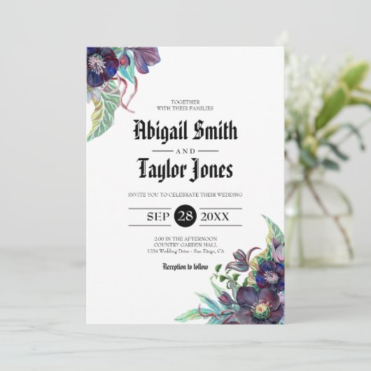 Paarse en groene Romantische Gothic Lenten Roos We Kaart (Staand voorkant)