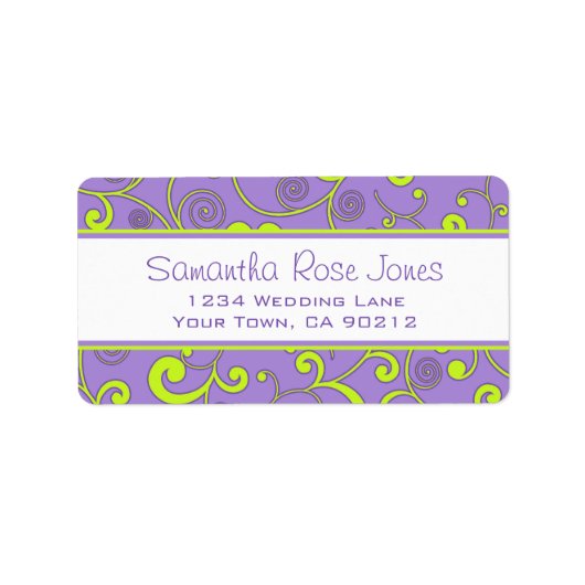 Paarse en groene Scroll Aangepast adres Etiket (Voorkant)