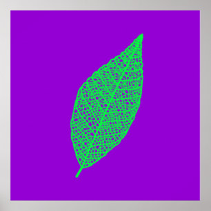 Paarse en groene skeletblaadje lijnkunst  poster