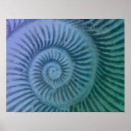 Paarse en groene spiraalvormige Ammonite Fossil Ar Poster