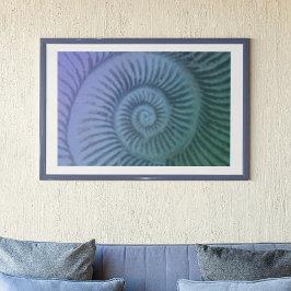 Paarse en groene spiraalvormige Ammonite Fossil Ar Poster