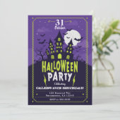 Paarse en groene spookhuis Halloween Party Kaart (Staand voorkant)