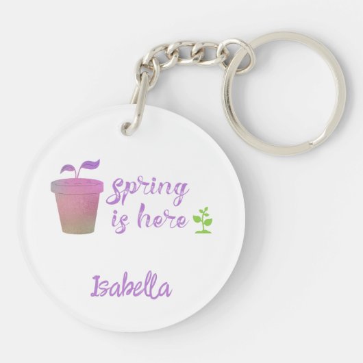  Paarse EN groene SPRING IS HIER Sleutelhanger (Achterkant)