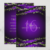 Paarse en groene Stardust | Sweet 16 Uitnodiging (Voorkant / Achterkant)