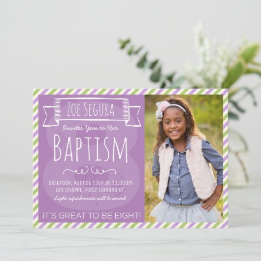Paarse en groene streep LDS doopaankondiging Kaart (Staand voorkant)