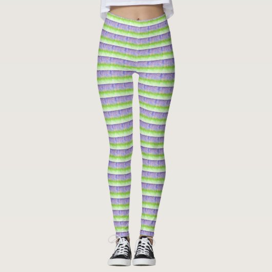 Paarse en groene strepen leggings (Voorkant)