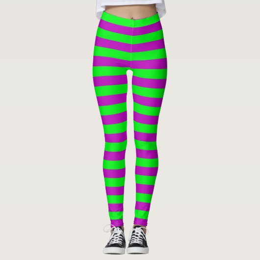 Paarse en groene strepen ontwerp leggings (Voorkant)