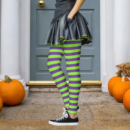 Paarse en groene stripper met heks Halloween Leggings