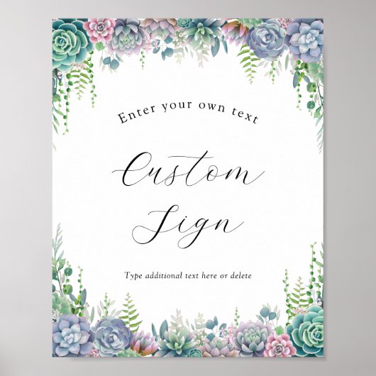 Paarse en Groene Succulent Custom Text Sign Poster (Voorkant)