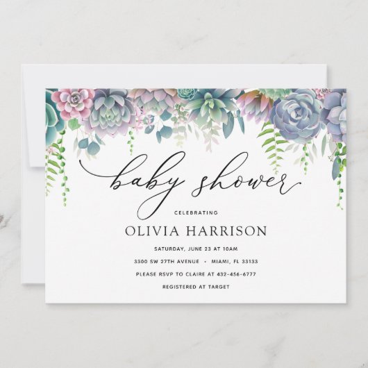 Paarse en Groene Succulente Baby shower Kaart (Voorkant)