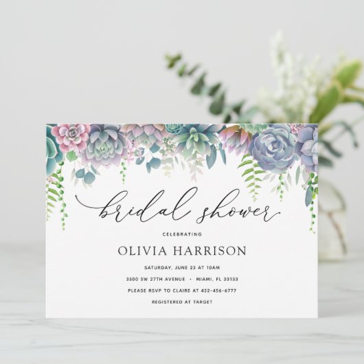 Paarse en Groene Succulente Vrijgezellenfeest Kaart (Staand voorkant)