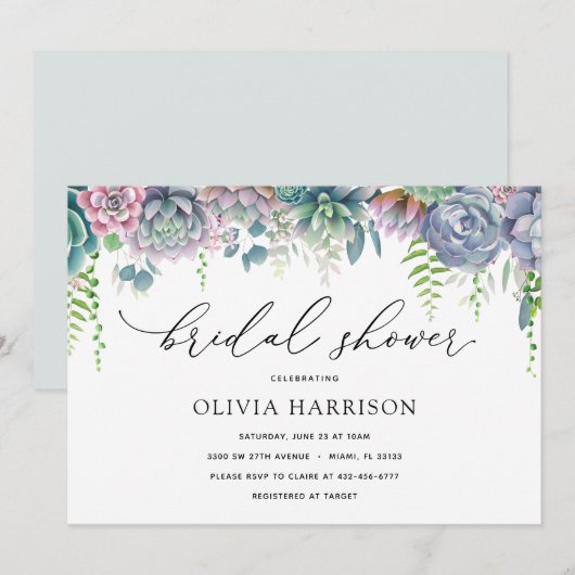 Paarse en Groene Succulente Vrijgezellenfeest Kaart (Voorkant / Achterkant)