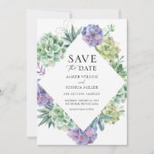 Paarse en groene Succulents Wedding Save the Date Kaart (Voorkant)