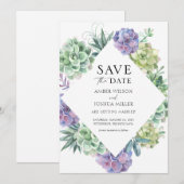 Paarse en groene Succulents Wedding Save the Date Kaart (Voorkant / Achterkant)