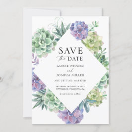 Paarse en groene Succulents Wedding Save the Date Kaart