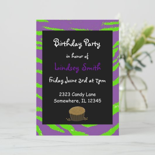 Paarse en groene tijgerstapes, uitnodiging (Staand voorkant)