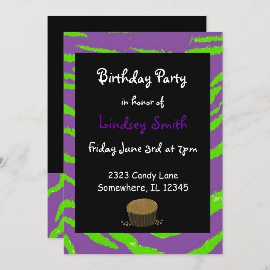 Paarse en groene tijgerstapes, uitnodiging (Voorkant / Achterkant)