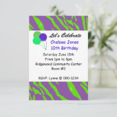 Paarse en groene tijgerstapes, uitnodiging (Staand voorkant)