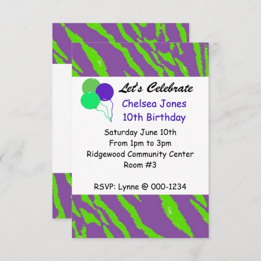 Paarse en groene tijgerstapes, uitnodiging (Voorkant / Achterkant)