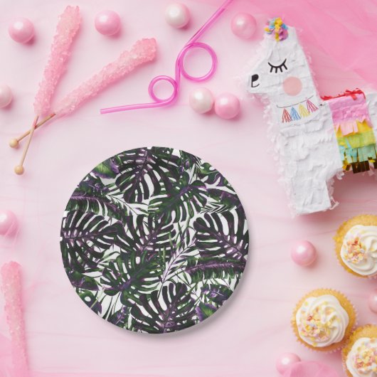 Paarse en groene tropische olievlekken papieren bordje (Feest)