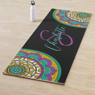 Paarse en groene ventilator Mandala Monogram Yoga Yogamat