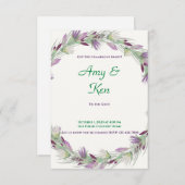Paarse en groene ventilator Wreath Wedding Invitat Kaart (Voorkant / Achterkant)