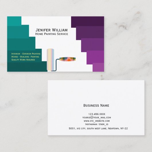 Paarse en groene verfschilder voor thuisverf visitekaartje (Voorkant / Achterkant)