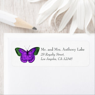 Paarse en groene vlinder etiket