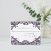 Paarse en groene voetgangersbruiloft RSVP (Staand voorkant)