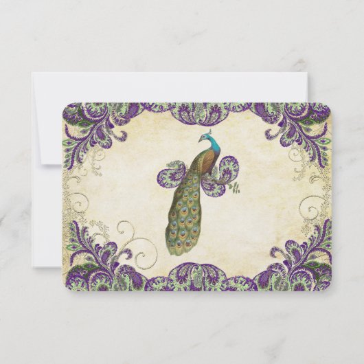 Paarse en groene voetgangersbruiloft RSVP (Achterkant)