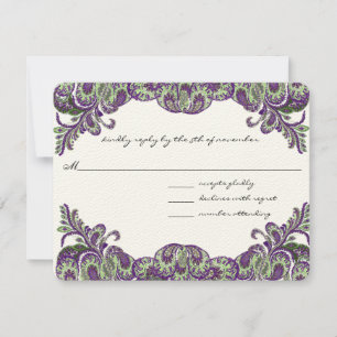 Paarse en groene voetgangersbruiloft RSVP Kaartje