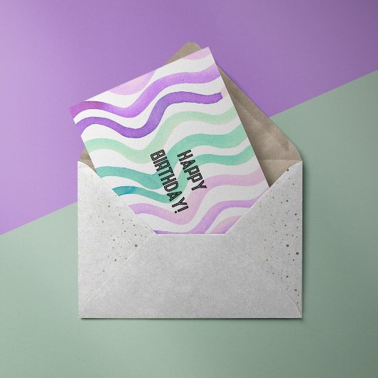 Paarse en groene waterverf briefkaart